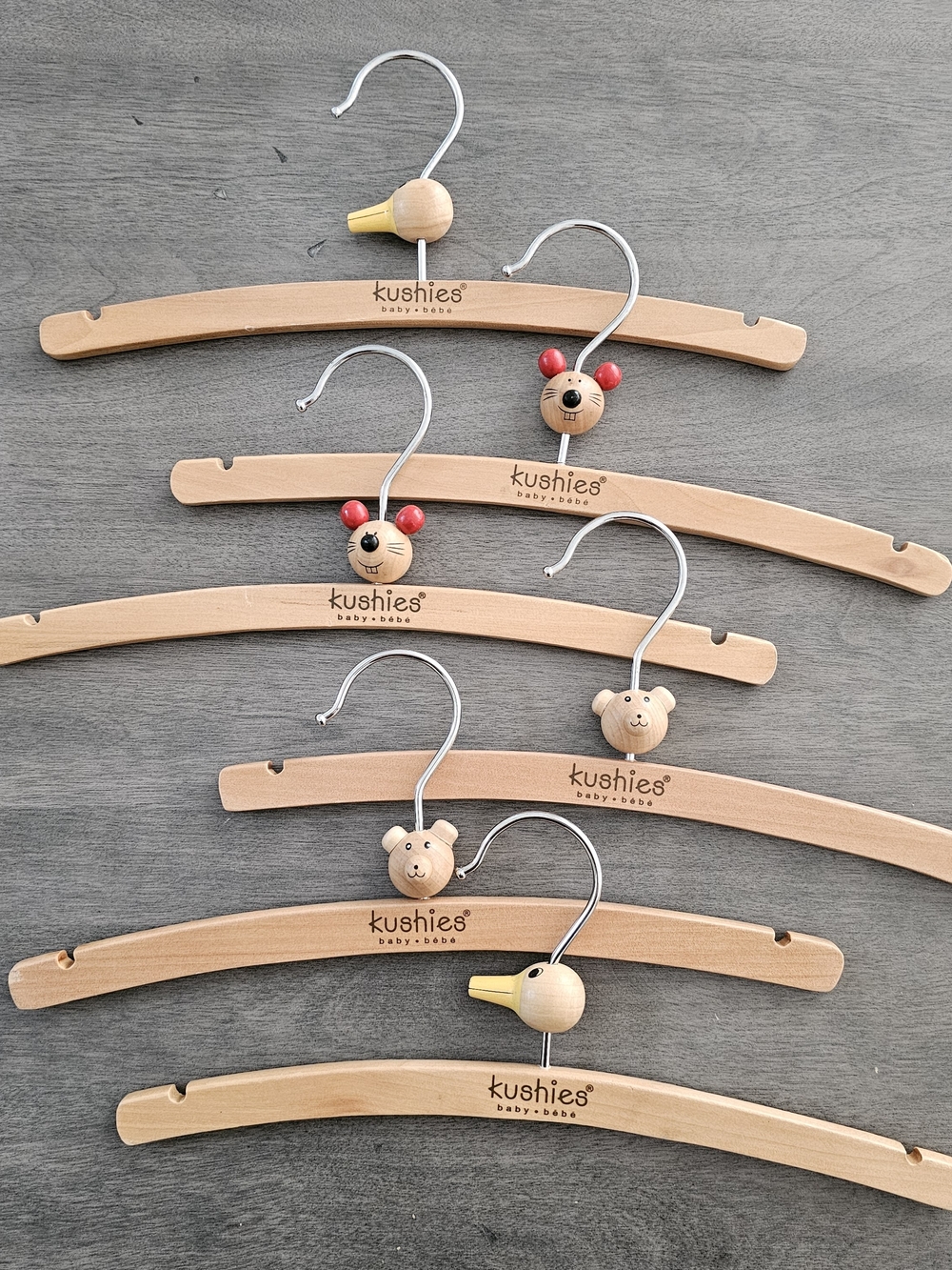 Kushies Baby Natural Wood Kids Hangers with Cute Animals - X6